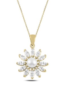 OLIVIE Stříbrný perlový náhrdelník GOLD & CZ 4786