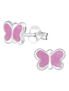 SYLVIENE Dětské stříbrné náušnice růžový motýlek