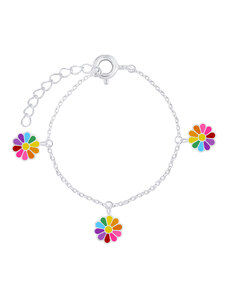 SYLVIENE Dětský stříbrný náramek s barevnými květinkami