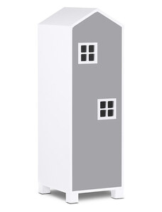 Dětská skříň domeček, šedá - 126 cm