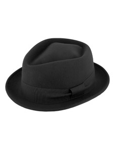 Trilby klobouk vlněný Fiebig - černý s černou stuhou - Diamond Woolfelt