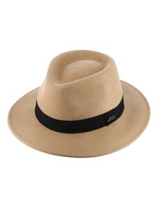 Cestovní nemačkavý klobouk vlněný od Fiebig - béžový s černou stuhou