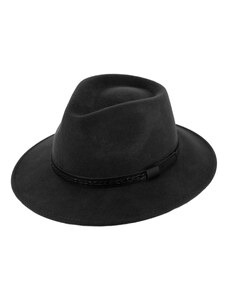 Cestovní klobouk vlněný od Fiebig - černý s koženou stuhou - širák
