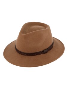 Cestovní klobouk vlněný od Fiebig - béžový s koženou stuhou - širák