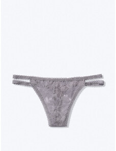 Victoria's Secret PINK Dámské krajkové kalhotky tanga Lace Strappy Thong Grey