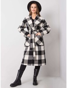 BASIC Černo-bílý kostkovaný dámský kabát -white-black Károvaný vzor