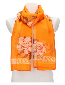 Cashmere Barebag Dámský letní šátek / šála 179x100 cm oranžový s květy
