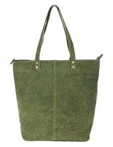 BORSE IN PELLE Kožená velká khaki zelená broušená praktická dámská kabelka
