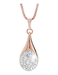 SkloBižuterie-J Ocelový náhrdelník Drop s kameny Swarovski Rose Gold Crystal