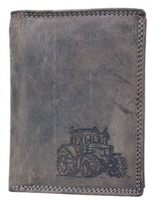 Pánská šedá kožená peněženka šedá s traktorem RFID FLW