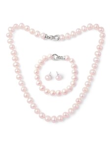 Tiniana Perlová souprava pravé říční perly Siv , náhrdelník, náramek a náušnice, růžová