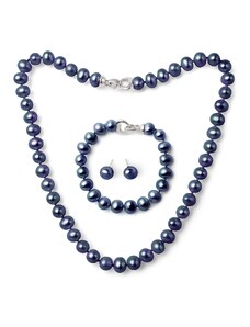 Tiniana Perlová souprava pravé říční perly Siv , náhrdelník, náramek a náušnice, černá