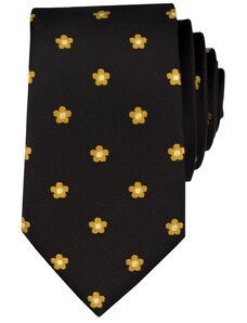 Quentino Černá pánská kravata s žlutými květinkami