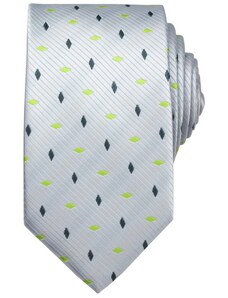 Quentino Stříbrná pánská kravata se zeleno šedými kosočtverci