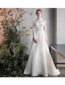 Donna Bridal svatební šaty ke krku s krajkovými dlouhými rukávy