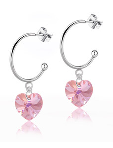 Jewellis ČR Jewellis Ocelové náušnice polokruhy ve tvaru srdce s krystaly Swarovski - Light Rose