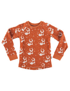 Crawler Merino tričko dlouhý rukáv kulatý výstřih dětské Krémové lišky na zrzavé