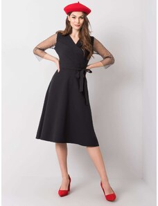 BASIC Černé elegantní šaty s puntíky na rukávech --black Černá