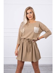 Fashionweek Šaty s flitrovou kapsou svázané v pase K9004