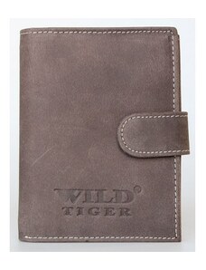 Kožená šedohnědá peněženka Wild Tiger z pevné hovězí kůže s upínkou Zbroja