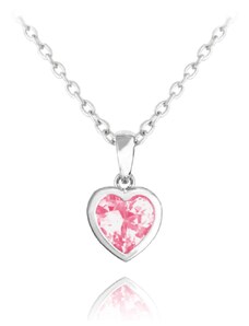 MINET Stříbrný náhrdelník LOVE s růžovým srdíčkovým zirkonem JMAD0015PN40