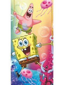 CARBOTEX Dětská plážová bavlněná osuška Spongebob a Patrik / 70 x 140 cm