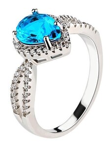 Emporial stříbrný rhodiovaný prsten Safírová modrá kapka MA-R0358-SILVER-BLUE