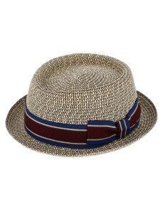 Modrý porkpie klobouk od Fiebig - dvoubarevná stuha
