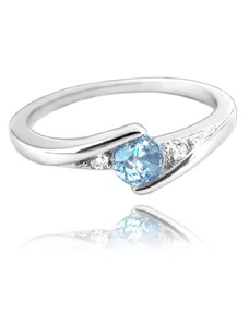 MINET Elegantní stříbrný prsten s modrým zirkonem vel. 47