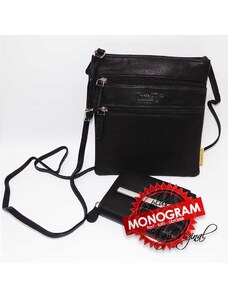 Tvujoriginal Dámský kožený set černá kožená peněženka a crossbody taška z pravé kůže TILLBERG Leather s monogramem (ražba)