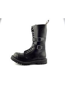 Steel boty 15 dírkové černé - šněrovací se zipem a přezkami