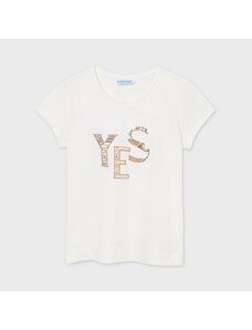 MAYORAL dívčí tričko KR krémové s nápisem s flitry