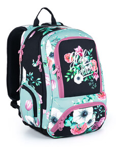 Studentský batoh Topgal SURI s květinovým potiskem, růžovo-modrá