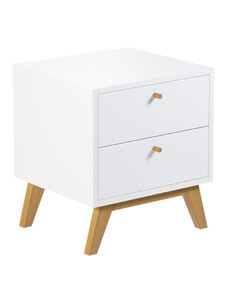 ARBYD Bílý noční stolek Thia s dubovou podnoží 45 x 40 cm