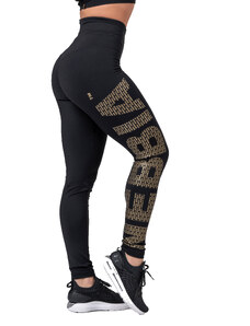 NEBBIA Intense Legíny Gold Logo Print 827 Black