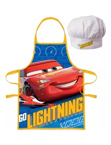 EUROSWAN Dětská / chlapecká zástěra s kuchařskou čepicí Auta - Cars - motiv Blesk McQueen - pro děti 3 - 8 let