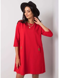 Basic Dámske bavlnené červené voľné šaty s vreckami