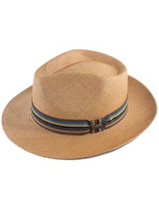 Fiebig Letní slaměný klobouk Fedora - ručně pletený - s vícebarevnou stuhou - Ekvádorská panama 1398414