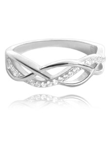 MINET Stříbrný propletený prsten s bílými zirkony vel. 61 JMAN0100SR61