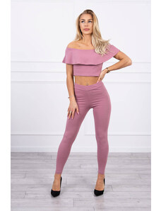 MladaModa Komplet kalhoty+top s volány fialový
