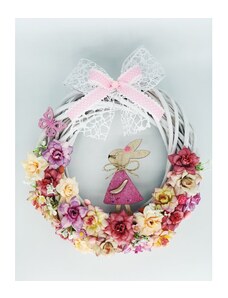BRIMOON Velikonoční věnec na dveře se zajíčkem růžový