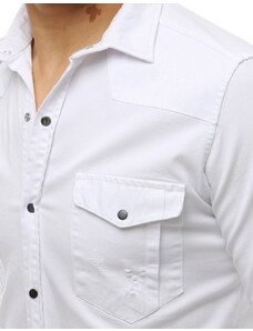 DStreet Bílé pánské tričko s dlouhým rukávem DX1926