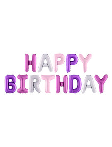 PARTYDECO Balón foliový nápis narozeniny - HAPPY BIRTHDAY - fialová variace - 340 x 35 cm - Balónek