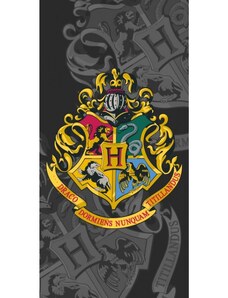 Jerry Fabrics Plážová bavlněná osuška Harry Potter - erb - šedá / 70 x 140 cm