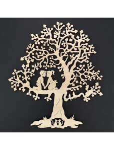 AMADEA Dřevěný strom s dětmi, přírodní závěsná dekorace, výška 18 cm
