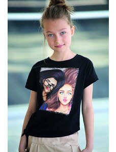 Dívčí tričko s krátkým rukávem "twofaces" - černé, WOWMINI