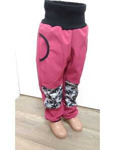 Softshelové kalhoty - růžové - maskáč