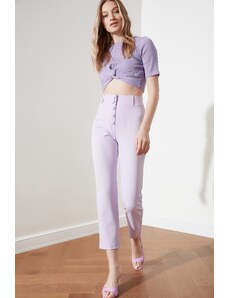 Trendyol Lilac Button Detailní cigaretové tkané kalhoty