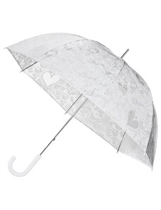 Falcone LACE dámský holový průhledný deštník s krajkovým potiskem BÍLÝ