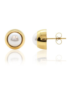 Jewellis ČR Jewellis pozlacené náušnice pecky Gold Pearl Change-N-Go s perlami Swarovski 8mm - Crystal White